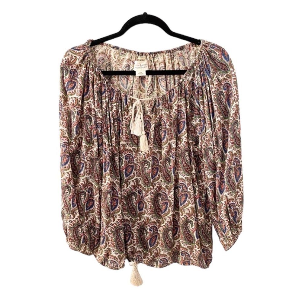 Denim & Supply Ralph Lauren Womens Peasant Top Size Medium Floral Tassel Cottage